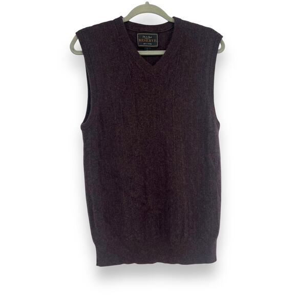 Jos A Bank Reserve Men’s Cashmere Sweater Vest Ribbed Herringbone Knit. L Preppy - Picture 1 of 6